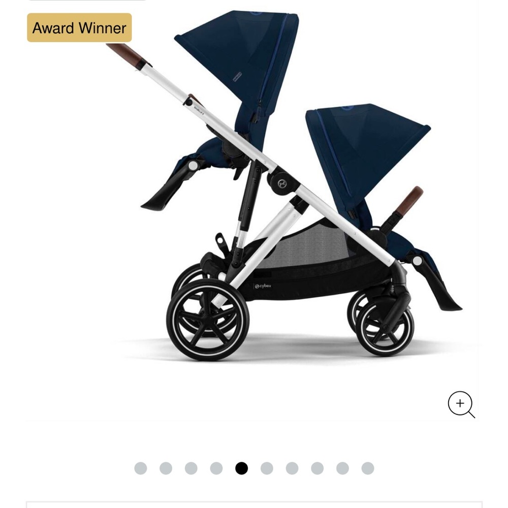 Gazelle S Double Stroller in Navy Blue with Silver Frame